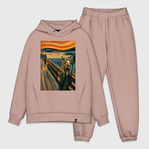 Мужской костюм оверсайз Лошадь кричит - мем картина от нейросети / Пыльно-розовый – фото 1