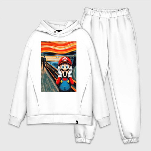 Мужской костюм оверсайз Марио кричит - мем нейросеть / Белый – фото 1