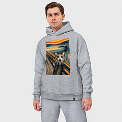 Мужской костюм оверсайз Кошка кричит - мем нейросеть, цвет: меланж — фото 2