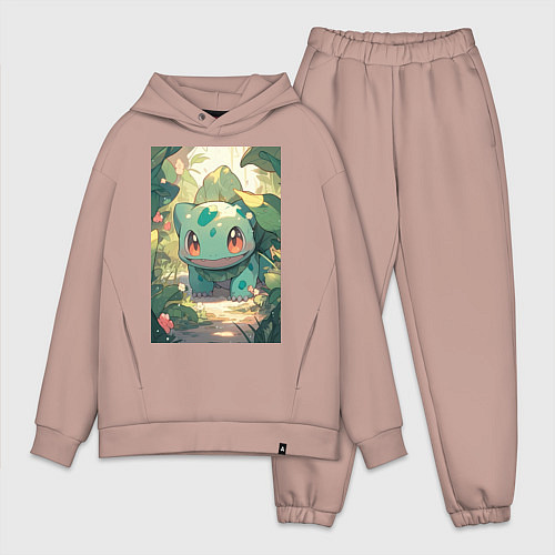 Мужской костюм оверсайз Покемон Бульбазавр / Пыльно-розовый – фото 1