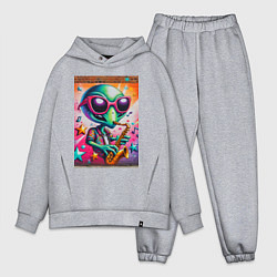 Мужской костюм оверсайз Пришелец играет на саксофоне - граффити, цвет: меланж