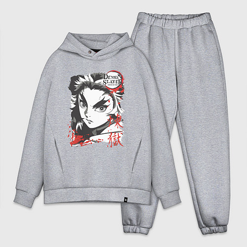Мужской костюм оверсайз Клинок рассекающий демонов Ренгоку demon slayer / Меланж – фото 1