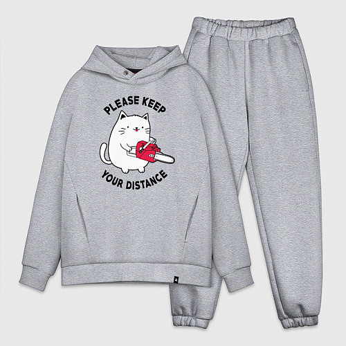 Мужской костюм оверсайз Белый кот с пилой / Меланж – фото 1