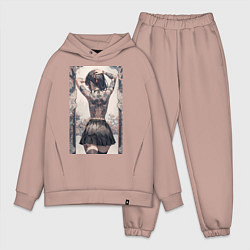 Мужской костюм оверсайз Татуированная спина девушки, цвет: пыльно-розовый