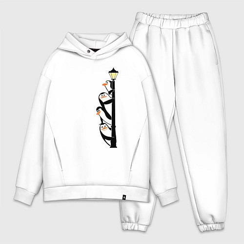 Мужской костюм оверсайз Пингвины на фонаре / Белый – фото 1