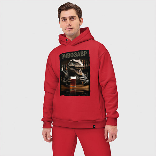 Мужской костюм оверсайз Пивозавр в баре / Красный – фото 3