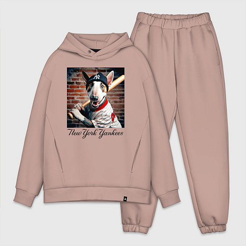 Мужской костюм оверсайз Bull terrier - New York yankees baseball team / Пыльно-розовый – фото 1