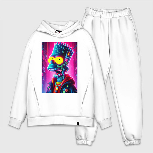 Мужской костюм оверсайз Cyber Bart Simpson - neon glow ai art / Белый – фото 1
