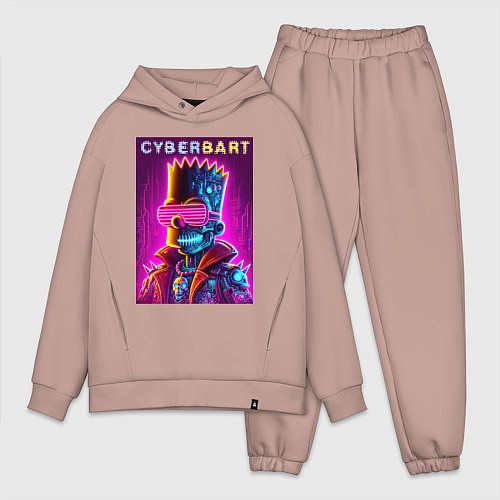 Мужской костюм оверсайз Cyber Bart - neon glow ai art fantasy / Пыльно-розовый – фото 1