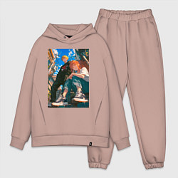 Мужской костюм оверсайз Человек-бензопила Макима Дэндзи, цвет: пыльно-розовый