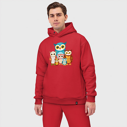 Мужской костюм оверсайз Семья сов / Красный – фото 3