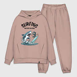 Мужской костюм оверсайз Surfing never alone - shark and girl, цвет: пыльно-розовый