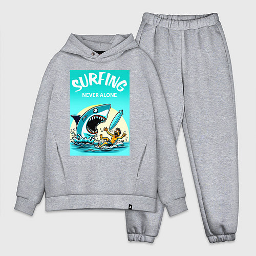 Мужской костюм оверсайз Surfing never alone - shark and surfer / Меланж – фото 1