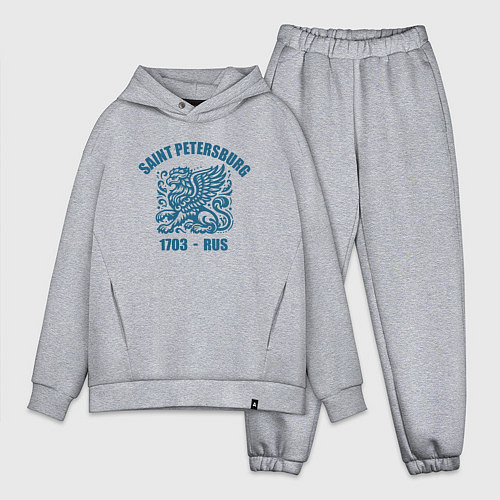 Мужской костюм оверсайз Город Санкт-Петербург 1703 грифон ретро стиль / Меланж – фото 1