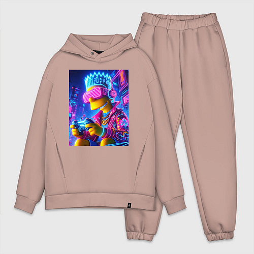 Мужской костюм оверсайз Bart Simpson esports player - neon glow / Пыльно-розовый – фото 1