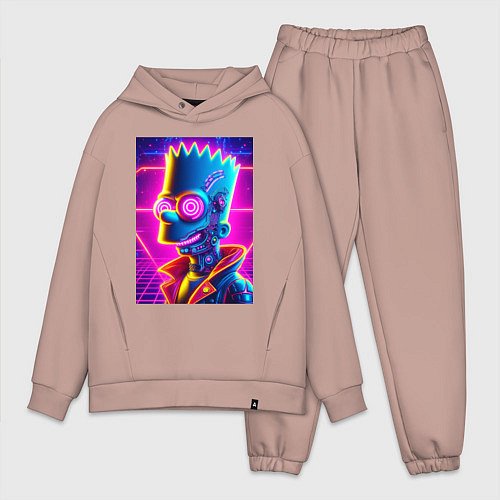 Мужской костюм оверсайз Биоробот Барт - неоновое свечение / Пыльно-розовый – фото 1