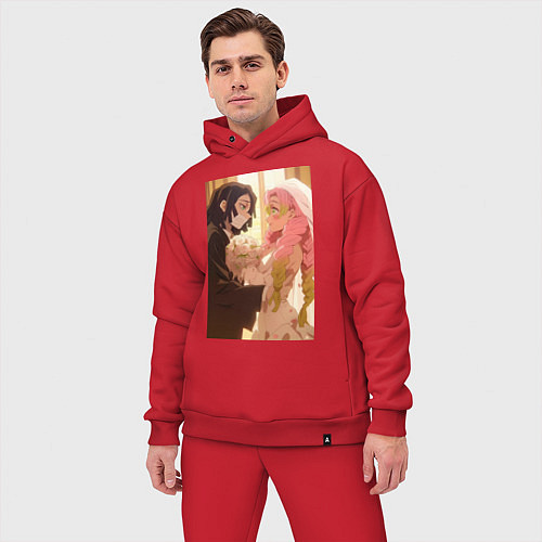 Мужской костюм оверсайз Клинок, рассекающий демонов Обанай Игуро / Красный – фото 3