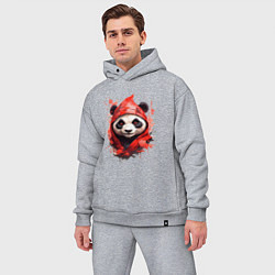 Мужской костюм оверсайз Модная панда в красном капюшоне, цвет: меланж — фото 2