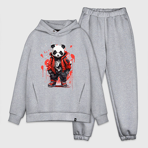 Мужской костюм оверсайз Модная панда в красной куртке / Меланж – фото 1