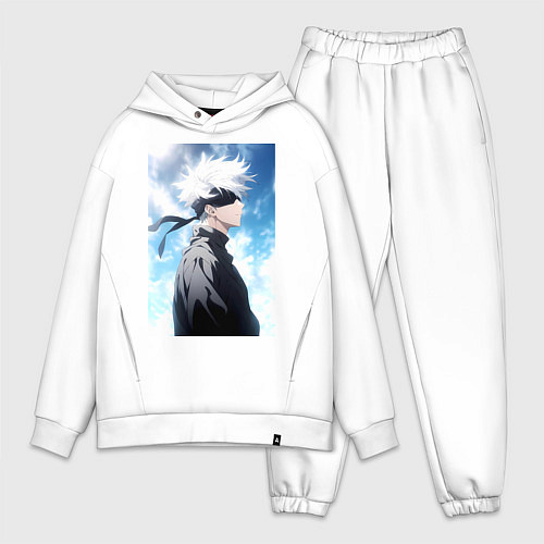 Мужской костюм оверсайз Магическая битва Сатору Годзё в повязке / Белый – фото 1