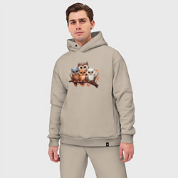 Мужской костюм оверсайз Четыре совы на ветке, цвет: миндальный — фото 2