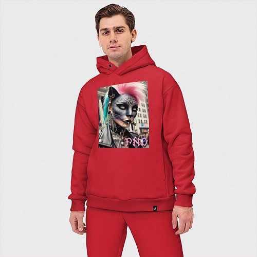 Мужской костюм оверсайз Девушка кошка - панк не умер / Красный – фото 3