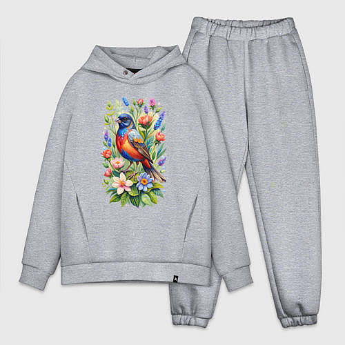 Мужской костюм оверсайз Расписной овсянковый кардинал / Меланж – фото 1