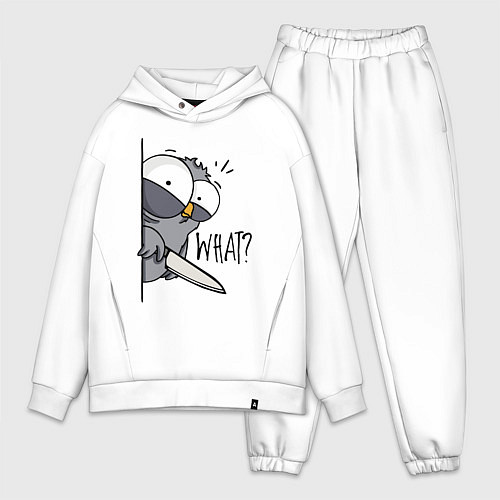 Мужской костюм оверсайз Серый филин с ножом / Белый – фото 1