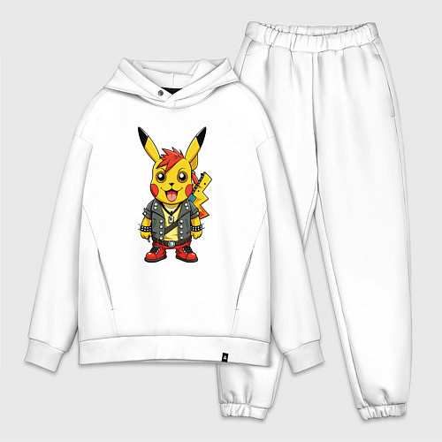 Мужской костюм оверсайз Пикачу в рок стиле / Белый – фото 1