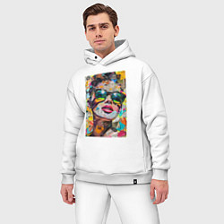 Мужской костюм оверсайз Лицо девушки из обрезков газет и журналов, цвет: белый — фото 2