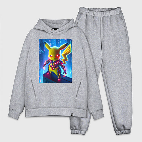 Мужской костюм оверсайз Neon Pikachu - cyberpunk horror / Меланж – фото 1