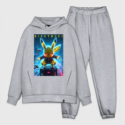 Мужской костюм оверсайз Cyber Pikachu - neon glow ai art / Меланж – фото 1