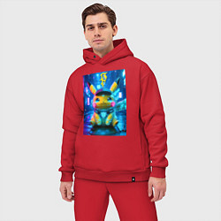 Мужской костюм оверсайз Funny neon Pikachu под энергетическим барьером - a, цвет: красный — фото 2