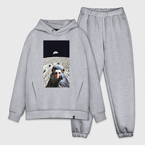 Мужской костюм оверсайз Голубь на луне делает селфи / Меланж – фото 1