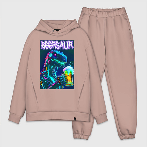 Мужской костюм оверсайз Neon cyber beersaur - neon glow fantasy / Пыльно-розовый – фото 1