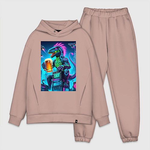 Мужской костюм оверсайз Пивозавр в роли годзиллы - нейроарт / Пыльно-розовый – фото 1