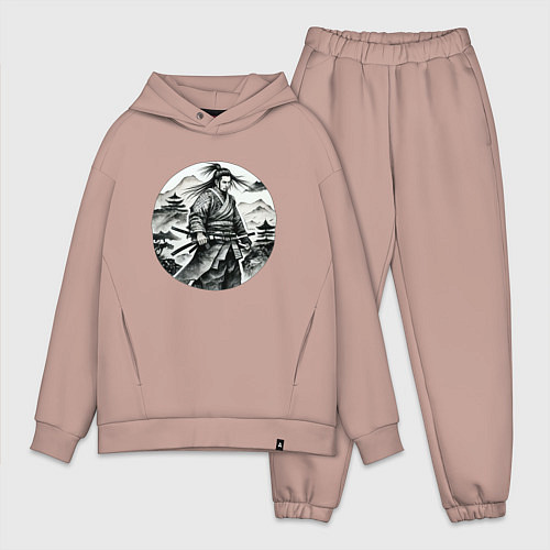 Мужской костюм оверсайз Самурай графика / Пыльно-розовый – фото 1