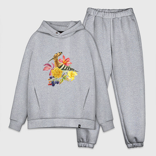 Мужской костюм оверсайз Осенний букет и птица удод / Меланж – фото 1