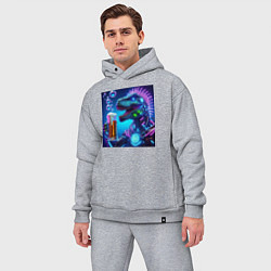 Мужской костюм оверсайз Неоновый крутой пивозавр - нейроарт, цвет: меланж — фото 2