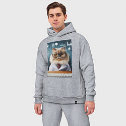 Мужской костюм оверсайз Кот аналитик - нейроарт, цвет: меланж — фото 2