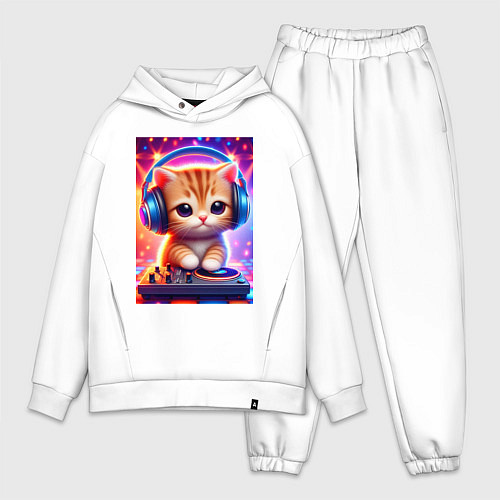 Мужской костюм оверсайз Cutie kitten DJ - neon glow / Белый – фото 1