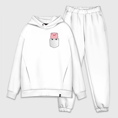 Мужской костюм оверсайз Розовый поросенок в кармане / Белый – фото 1