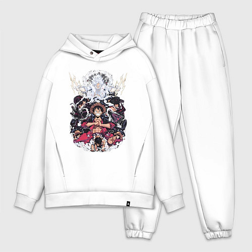 Мужской костюм оверсайз Ван-Пис Луффи Монки коллаж / Белый – фото 1