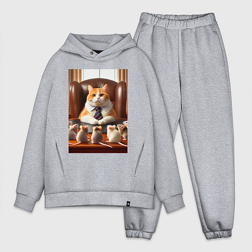 Мужской костюм оверсайз Рыжий кот босс - нейроарт / Меланж – фото 1