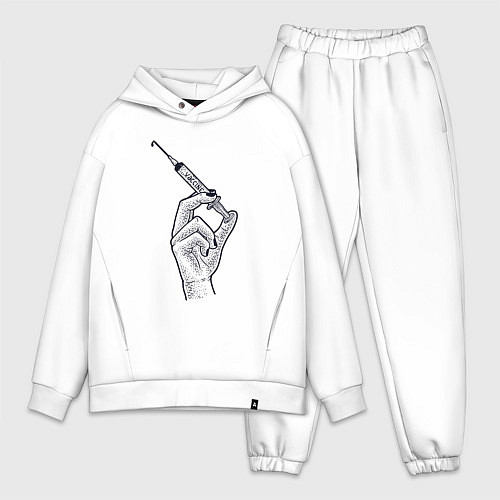 Мужской костюм оверсайз Шприц с вакциной / Белый – фото 1