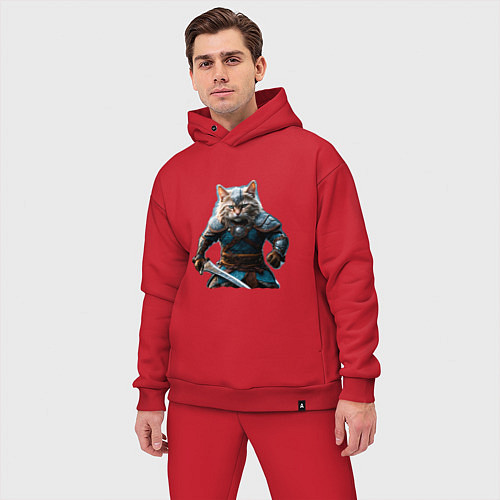 Мужской костюм оверсайз Кот викинг / Красный – фото 3