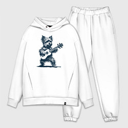 Мужской костюм оверсайз Йоркширский терьер играет на гитаре, цвет: белый