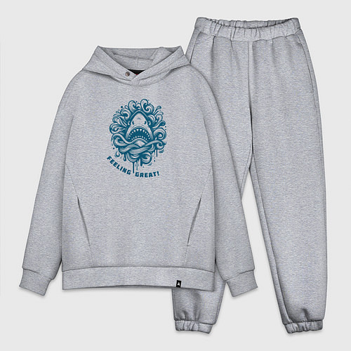 Мужской костюм оверсайз Акула показалась в волнах / Меланж – фото 1