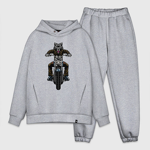 Мужской костюм оверсайз Волк на байке / Меланж – фото 1