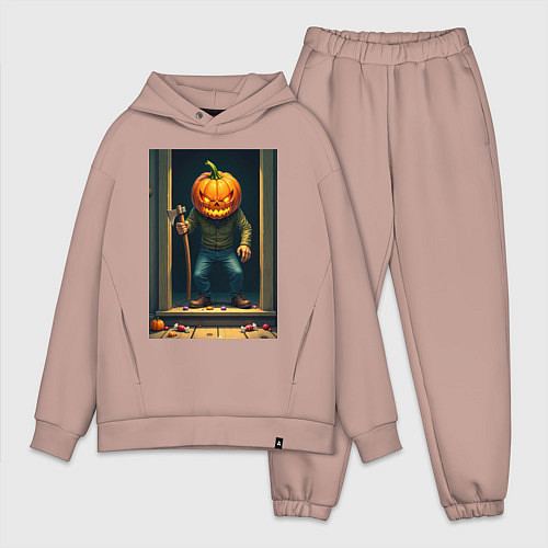 Мужской костюм оверсайз Монстр с косой / Пыльно-розовый – фото 1